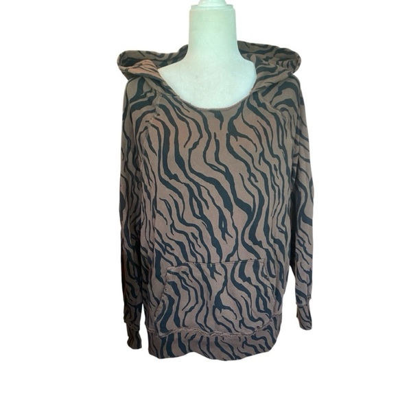 n:PHILANTHROPY Sweaters - n:Philanthropy Sicily Animal Print Brown Distressed Hooded Sweatshirt